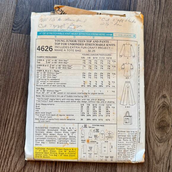 Vintage 1970s McCalls 4626 Sewing Pattern Size XXS Top Flare Pant Purse COMPLETE - Picture 2 of 2